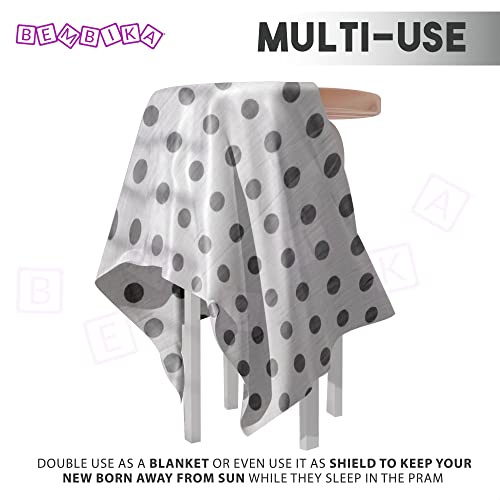 Image of BEMBIKA Bamboo Muslin Swaddle Wrap Baby 120X110 Cm Stroller Blanket Receiving Blanket for Newborn (Gray Circle)
