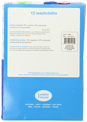 Image of Luvable Friends Unisex Baby Cotton Rich Washcloths, Blue Stripe, One Size