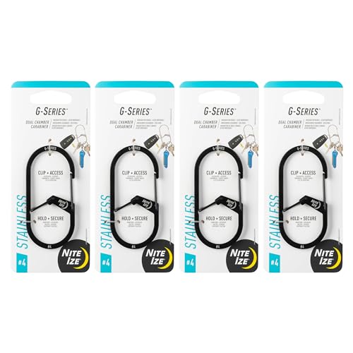 Nite Ize G-Series Dual Chamber Carabiner - Heavy-Duty Key Organizer Carabiner Clip - Dual Chamber Carabiner with Wire Gate Closure - Black, Size 4 (4 Pack)