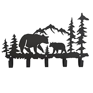 Metal Bear Coat Hooks Wall Art Decor-Bear Hangers and Key Holder-Animal Theme Hooks Sweet Home Decor for Storage, Living Room, Hallway, Office (Black)