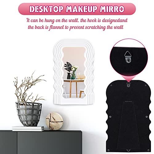 Maitys 2 Pcs Wave Pattern Irregular Makeup Mirror Tabletop Vanity Mirror Aesthetic Hanging Wall Mirror Preppy Photo Props Cosmetic Mirror For Table Desk Bedroom Room Bathroom Home, Pink/White #TOP2