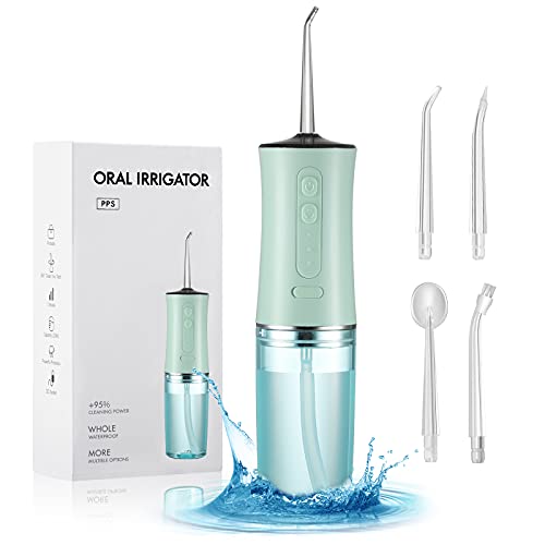 Water Flosser Cordless Dental Oral Irrigator, 220ML Portable Rechargeable Waterproof, 3 Modes and 4 Jet Tips, Detachable and Cleanable Water Tank, for Travel and Home, Braces and Bridges Care