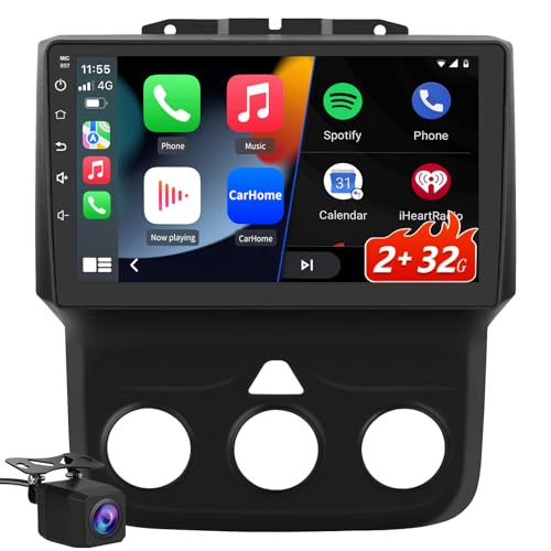 Android 13 [2GB+32GB] Car Radio Compatible for Dodge Ram 2013-2019 1500 2500 3500 with Wireless CarPlay Android Auto, 9 Inch Stereo with Reverse Camera(Only fit Manual AC)