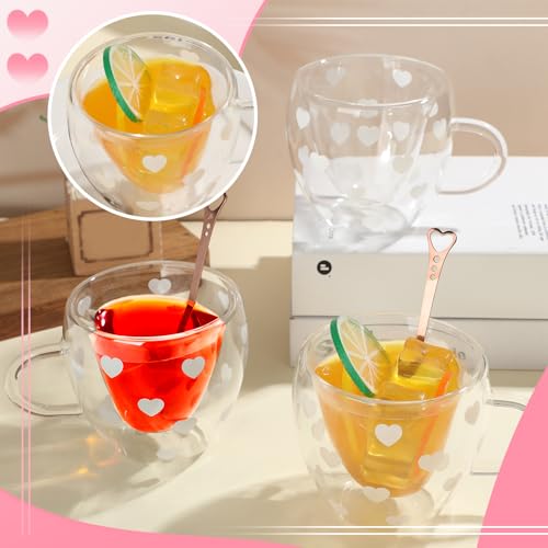 Filltouch WEN-FILLTOUCH-232 4 Pcs Heart Shaped Mug Heart Shaped Double Wall 24Oz Insulated Glass Coffee Mug Cup thumb #3