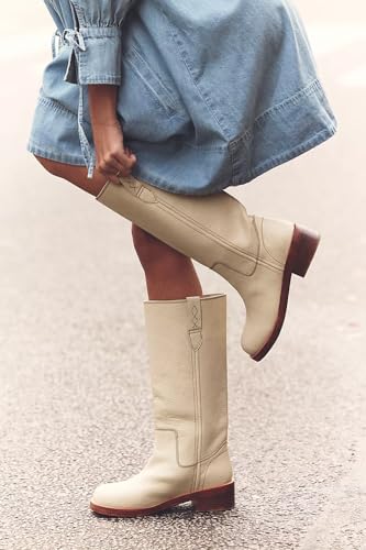 SIFINELAR Women's Banana Knee High Boots Square Toe Chunky Block Heel Tall Boots Wide Calf Fashion Comfortable Casual Pull on Long Boots3