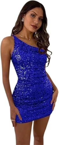 Image of Women's Bodycon Homecoming Dress for Juniors Sequin One Shoulder Backless Mini Cocktail Party Dress