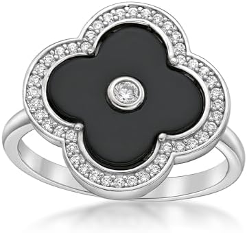 Lavari Jewelers Four Leaf Clover Flower Ring for Women - Black On...