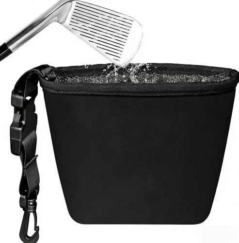 Angjiny Golf Club and Golf Ball Cleaning Bag - Cleans Club Grooves Cleaner Golf Bag Accessories Waterproof Clean Face Tech Detachable Clip Machine Washable Golfer Gifts for Men(Black)