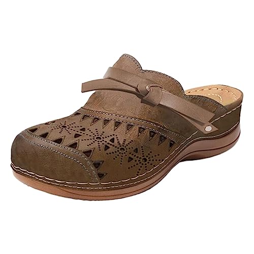 Ladies Summer Sandals Clearance.Sale Mules Shoes for Women Wide Fit Orthopedic Trainers Casual Air Cushion Slip On Walking Sneaker Comfortable Arch Support Ladies Velcro Slippers Brown 7