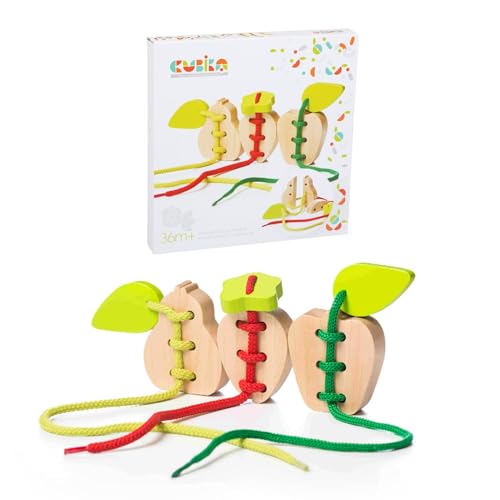 Image of CUBIKA Wooden Lacing Fruit Set - Montessori Threading Toy for Toddlers Ages 3+ - Made from Natural Wood with Water-Based Paints - Travel-Friendly Educational Gift for Boys & Girls