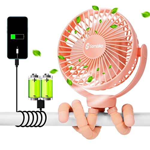 Image of Portable Fan For Baby Stroller - Used as power bank ,50H 12000mAh Mini Cooling Small Bed Fan ,USB Rechargeable,Battery Operated Fan With Flexible Tripod, Fans Clip On Stroller /Car Seat /Bike(Pink)