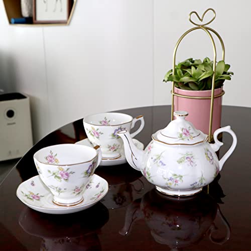 Ichag Bone China Tea Sets |Vintage Tea Set|Floral Design|Gold Rim Coffee Set|For Tea Party|Gift Box With 1Teapot, 2 Cups And Saucers,Tea Party For Women (Floral Dreem) #TOP2