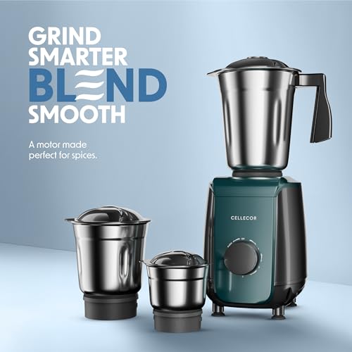 Image of CELLECOR CMG60GR Mixer Grinder600W | 3 Speed Control | 6 Blades (Grey-Green)