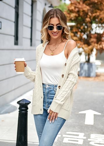 Image of Womens Cardigan Sweaters Cable Knit Sweater 2026 Fall Winter Chunky Open Front Button Down Coats with Pockets