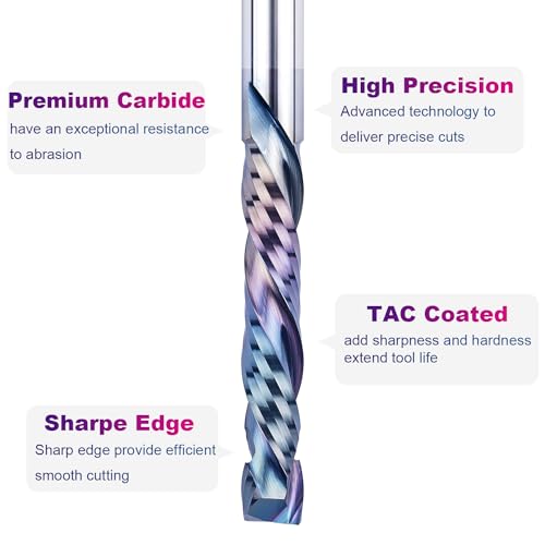 Image of SpeTool Compression Spiral Router Bits 1 /2 Shank with TAC Extreme Tool Life Coated, Extra Long 5 Inch Overall Length, 3 Inch Cutting Length, Carbide UP Down CNC Router Bit for Wood Carving Tools