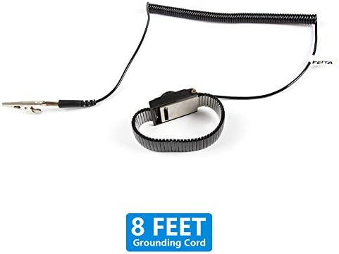 Anti Static ESD Adjustable Metal Wrist Strap - FEITA Anti-Static Wristband with 8 Feet Coiled Cord - Metal Bracelet Personal Safety Protector - Black - 1 Pc