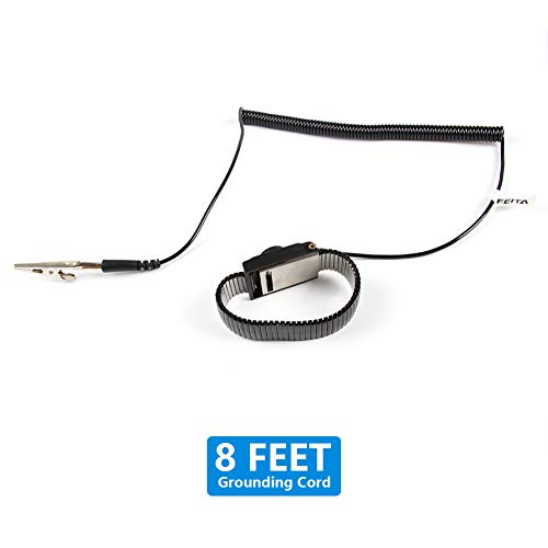 FEITA Pulseira de Metal Ajustável Antiestática Esd - Pulseira Antiestática com Cabo Enrolado de 8 Pé