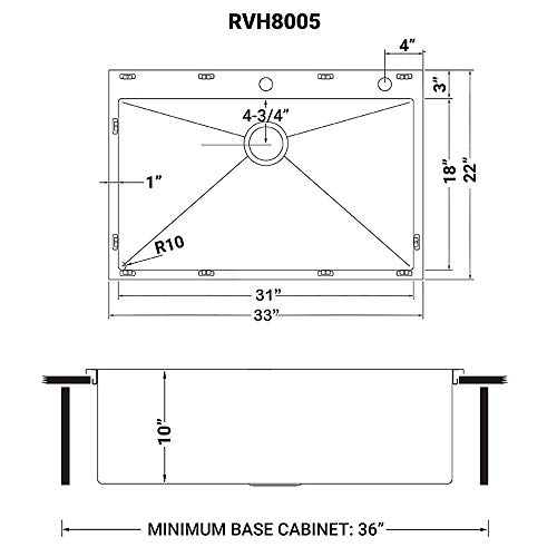 image for Ruvati 33 x 22 inch Drop-in Tight Radius 16 Gauge Stainless Steel Topm