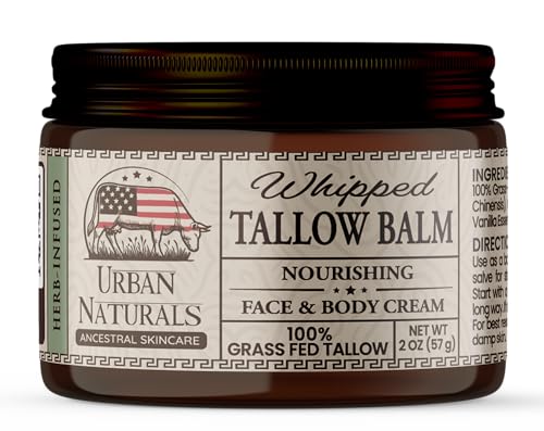 Urban Naturals Handmade Whipped Tallow Balm (Orange Vanilla) 100% Grass-fed Organic Beef Tallow Skin Cream Moisturizer for Face with Jojoba Oil, for Eczema, Baby - Made in USA
