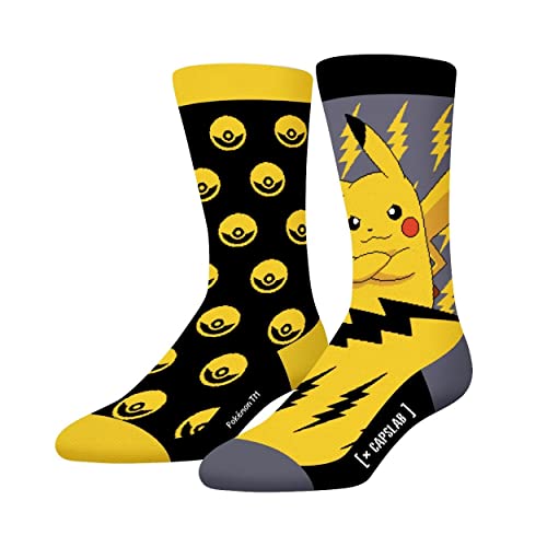 [ X ] Capslab Chaussette Homme Pokemon Coton, 1 Paire de Chaussettes Fantaisie Homme Pikachu, Haute et Douce, Jaune, Gris, Noir, Taille 43/46 Cover