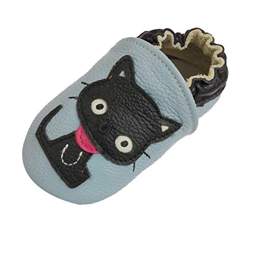 LSERVER Chaussures Bébé en cuir Souple Premiers Pas Chaussons semelle douce, Chat noir, L (12-18...
