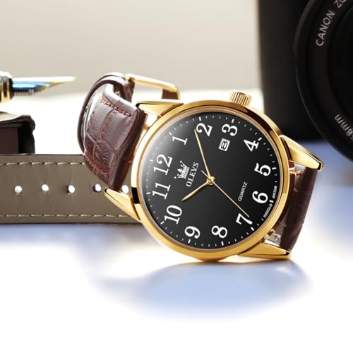Image of Thin Men's Watch With Blue /White /Black Dial, Leather Band in Black /Yellow /Brown, Simple Business Style, Date Display, Waterproof Quartz Casual Timepiece