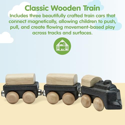 Image of PlanToys Classic Train Wooden Montessori Vehicle Toy | Early Movement, Imagination and Practical Life Exploration | Eco Friendly Train Set for Indoor and Outdoor Play
