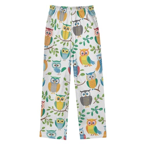Owl Spring Leaf Boys Long Pants Soft Trousers Elastic Waist Kids Lounge Bottoms with Pockets S-XL2
