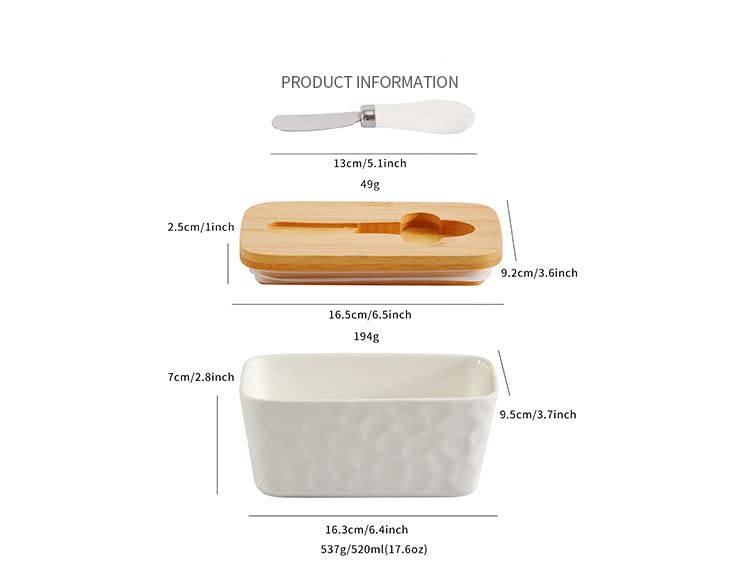 Beurrier rectangulaire en porcelaine avec couvercle, idéal pour les comptoirs de service