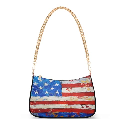 Image of Shoulder Bags for Women American US Flag Independence Day Patriotic Hobo Tote Handbag Small Clutch Purse with Zipper Closure