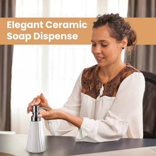 Image of AD Tech Solution Ceramic Liquid Soap Dispenser with Rust Free Pump|Handwash Shampoo Dispenser for Bathroom| Handwash Bottle for Kitchen|Soap Bath Dispenser for Bathroom. (White, 250ML)