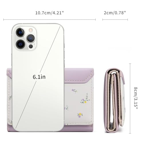 Image of GAEKEAO Small Wallet Women Vegan Leather Girls Cute Wallets Ladies Mini Trifold Card Holder Floral Pattern with ID Window Purse