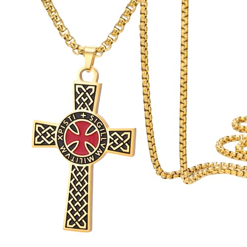 Dreamtimes Collar Caballeros Templarios Cruz para Hombres y Mujeres en Acero Inoxidable Vintage Cruzado Caballero Santo Collar Joyería Religiosa Delicada, M, Acero inoxidable, Sin gemas.