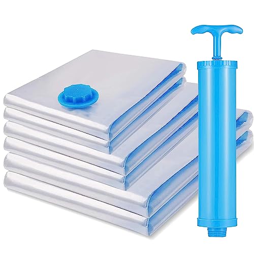 Vacuum Storage Bags with Zip and Pump, 6 pack vacuum Bags for clothes Duvet, Pillows, Bedding, Quilts, Sweater, Suitcases (2M