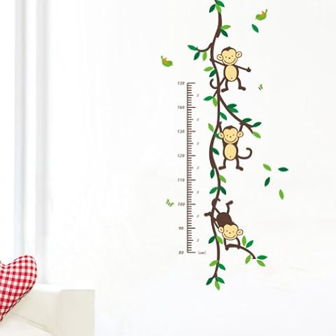 Giraffe Owl and Monkey Tree Removable Height Chart wall Sticker Kid's Growth Chart wall decal Measure Wall decor for nursery Deoration (Monkey) Cover