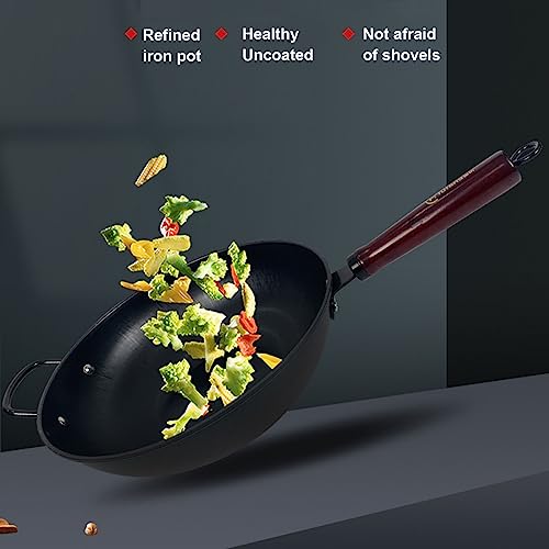Wok de hierro martillado a mano 12.5 pulg con mango de madera miniatura 2
