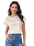 Floerns Women's Short Sleeve Satin Blouse Casual Loose Silk Tops Shirt Beige XL