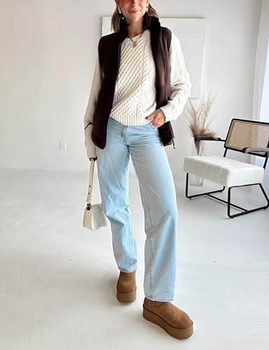 Womens Fuzzy Fleece Vest Casual Warm Sleeveless Zip Up Sherpa Vest Jacket with Pockets for Fall/Winter3