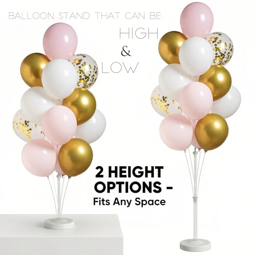 Image of Balloon Column Stand Kit with Metallic Pearl Light Pink&Gold Balloons,Balloon Column Kit for Floor&Table Backdrop Decoration for Confession Proposal,Party Wedding Baby /Bridal Shower Birthday