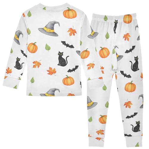 Pajama Sets Long Sleeve Halloween Witch Hat and Cat Soft Comfy Sleepwear 2 Piece PJS 3-8T3