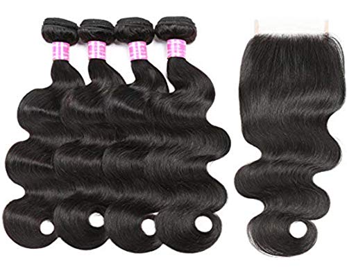 RUIMEISI 8A Brazilian Virgin Hair Body Wave 4 Bundles With Closure 100% Unprocessed Human Hair Weave With Lace Closure (18 20 22 24+18')