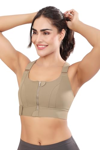 Image of Bella Voste Women Polyester Spandex High Impact Front Zip Sports Bra Fitness Criss Cross Back Crop Tops Tank Gym Yoga Workout, Size: M-5XL
