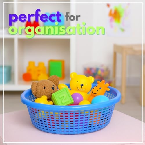 Image of Avika Small Multipurpose Round Organizer Plastic Storage Baskets| Kitchen, Bathroom, Office & Home - Durable, Stackable,Strainer Tokri For Fruits, Vegetables, Toys| Set of 1 | BLUE
