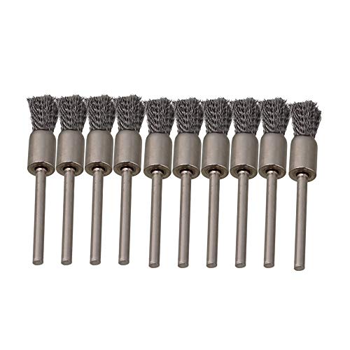 Image of ETFBUY 10PCS Silver 8mm Stainless Steel Extended Pen Shape Wire Brush Sweeping for Compatible Rotary Tool