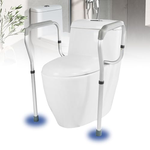 Marco de Seguridad para Inodoro, Estructura de Soporte de Inodoro Ajustable en Altura, Alzador WC Adulto en Aluminio Ajustable, Apoyabrazos WC Baño para Mayores Embarazadas Discapacitadas,Carga 136KG