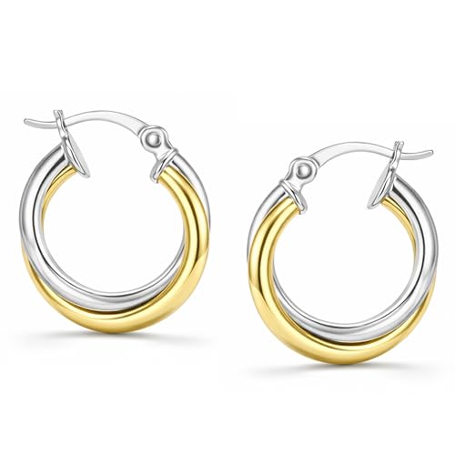 Image of TRUESILVER ACPL 925 Sterling Silver Hoop Earrings for Women | BIS Hallmarked Two-Tone & Three-Tone Intertwined Hoop Earrings | Oval & Round Lightweight Jewelry