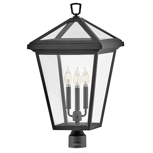 Hinkley Alford Place 26-Inch Three Light Outdoor Post Mount Lantern, Die Cast Aluminum Frame, Sealed Clear Glass, Driveway Walkway or Entry, Post Sold Separately, Museum Black