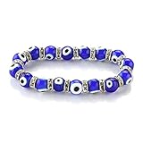 Schön attraktive Armkette Skyllc® 10mm Armband Set Auge Glas Murano Perlenarmband Armkette Blau Neu TREND