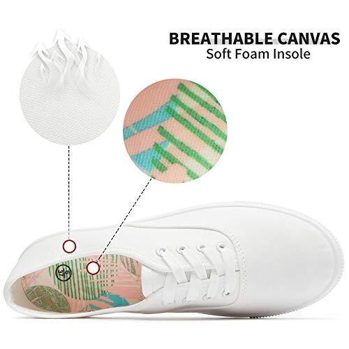 Women's Canvas Shoes Fashion Sneakers White Tennis Shoes Casual Slip On Shoes Floral Embroidered Low Top Sneakers(White Flower.us9) #TOP1