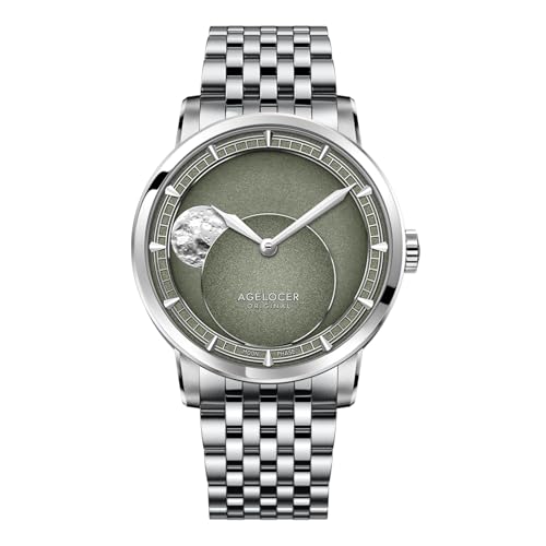 AGELOCER Major Breakthrough 29.51-Days Automatic Moon Phase Watch, 3D-Carved Luminous Moon Surface Luxury Mechanical Watches for Men